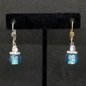 Blue glass inlaid floral earrings 💐